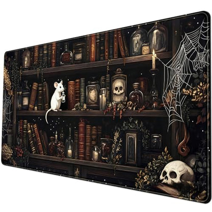 Dark Witchy Desk Mat Gaming Desk Pad Large Mouse Pad, Magician'S Fantasy Bookcase Gothic Mouse Mat XXL Laptop Keyboard Pad, Laptop Keyboard and Mouse Mat Desktop Protector Mat 31.5 X 15.7 in - color: D-black Gothic Bookshelf