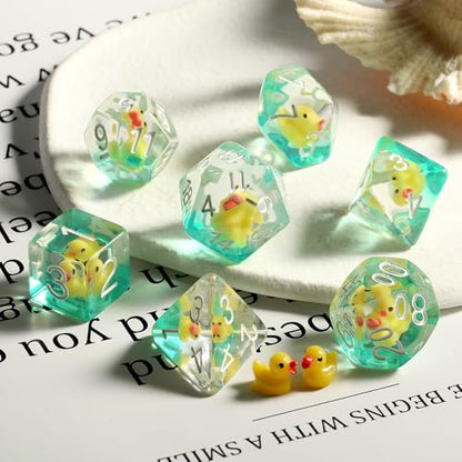 Duck DND Resin Dice, DNDND 7PCS Dungeons and Dragon Dice Set with Velvet Bag for D&D Role Playing Games and Tabletop Games（Duck - color: Duck