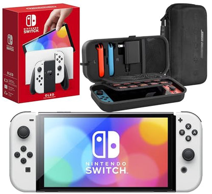 Nintendo Switch OLED with Signature Series Travel Case | Vivid 7” OLED Screen with 64 GB Internal Storage, Enhanced Audio, and Wide Adjustable Stand (White) - color: White