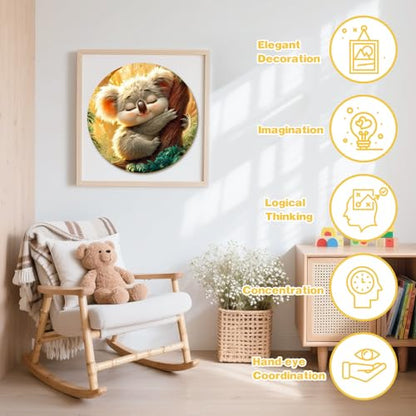 Animal Wooden Puzzles for Kids - Sleeping Koala (11.4 * 11.4 in) | 50 Piece Puzzles for Kids Ages 6-8, Kids Puzzles with Unique Animal Shapes, Round Gift for Girls and Boys - color: Sleeping Koala