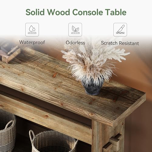 TRIBEWOOD 63-Inch Solid Wood Console Table for Entryway, Narrow Long Farmhouse Sofa Table Behind Couch, for Foyer, Hallway, Living Room, Easy Asswmbly, Brown Greige - color: Greige