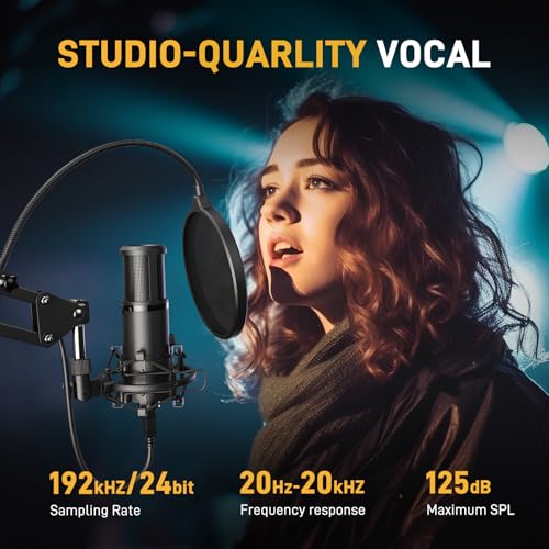 MAONO USB Recording Microphone Kit, Professional Condenser Microphone for PC with One-Touch Mute and Mic Gain Knob for Singing, Podcast, Studio, Streaming PM421