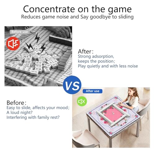 Mahjong Mat for Table with Carrying Bag & 3 Dice, Pink Floral 31.5"x31.5" Square Rubber Mahjong Table Cover, Non-Slip & Noise Reduction Gaming Mat for Mah Jongg, Poker, Dominoes & Tile Games - color: Pink