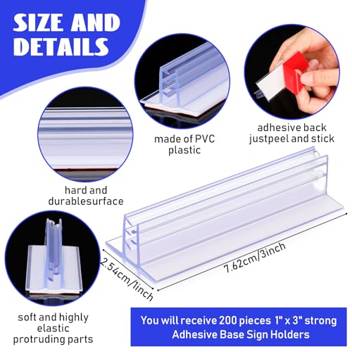 Fulmoon 200 Pcs Sign Holder, Adhesive Base Sign Holders Multiple Uses for Counters, Warehouses, Base Holders with Strong Adhesive (1*3in) - size: 1*3in