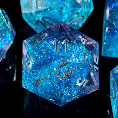 FugaCity Dice Set,Handmade Sharp Edge 7 Piece Resin Dice-Dungeon&Dragons Polyhedral Dice Set, D&D Dice Set with Gift Dice Case for RPG MTG Table Games - color: A-blue Sky