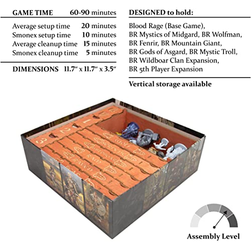 SMONEX Wooden Organizer Compatible with All Blood Rage Expansions - Wooden Organizer Suitable for Vertical Storage - Convenient and Stylish Insert Ideal for Blood Rage Board Game