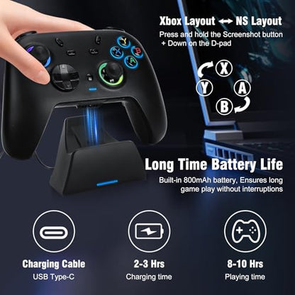 DuLingKer Wireless Controller for PC/Switch 1&2/Android with Charging Dock | Controller with Hall Effect Joystick and Trigger RGB M1/M2 Buttons Vibration, Gamepad for Windows PC/Switch 1&2/Steam/Android