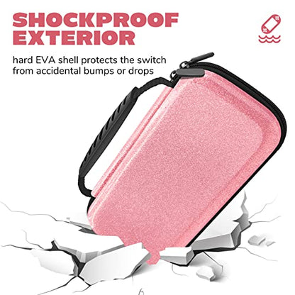 homicozy Glitter Carrying Case for Nintendo Switch & Switch OLED Console, Pink Hard Travel Case Shell Pouch for Nintendo Switch Console & Accessories - color: Pink