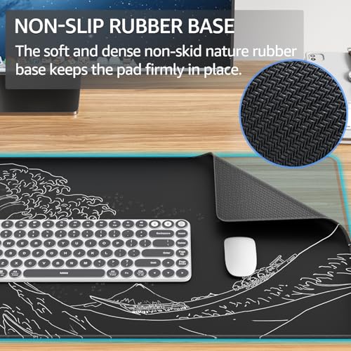 KTRIO Large Gaming Mouse Pad, Desk Mat, 31.5 x 15.7 in, Kanagawa Wave, XXL | Smooth Micro-Weave Surface, Artistic Pattern Design, Non-Slip Rubber Base, Durable Stitched Edges, Office & Home Use - color: Kanagawa Wave, size: 31.5l X 15.7w Inches