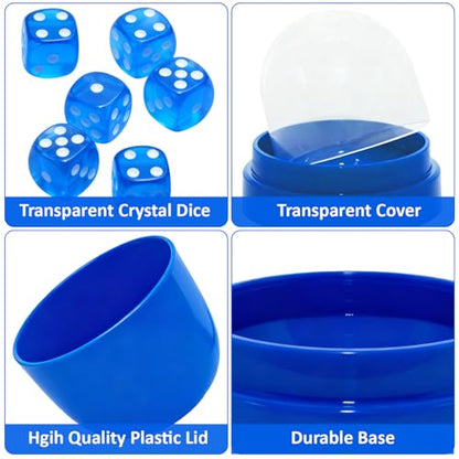 2 Pack Dice Cups with Lids, 12 Dice, Blue and Green Shaker Set | 2 color-coded shakers with clear domes and 12 dice for cleaner, easier rolling at home, school, or on the go. - color: Green & Blue