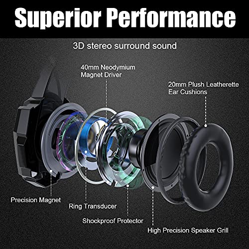 BENGOO G9000 Stereo Gaming Headset for PS4 PC Xbox One PS5 Controller, Noise Cancelling Over Ear Headphones with Mic, LED Light, Bass Surround, Soft Memory Earmuffs for Laptop Mac - Black - color: Black