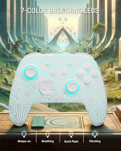 FUNLAB Switch Pro Controller Wireless Compatible with Nintendo Switch2/OLED/Lite, Hall Effect Switch Controllers, Firefly Bluetooth Remote Gamepad Control with RGB 7 LED Colors/Turbo/Motion/Paddle - White - color: White