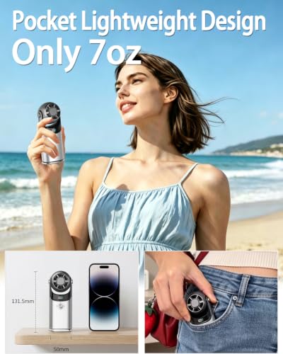 Mini Handheld Fan with Cooling Plate,Portable Pocket Travel Fan Sliver Grey | 100-Speed Joystick Control, Led Display, 180° Adjustable Head; 3-In-1 Small Travel Fan For Handheld, Desktop & Neck Hanging