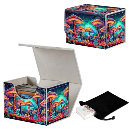 Stylish MTG Deck Box for 110+ Cards, Magnetic Commander Deck Case with Bonus Game Card Pouch, Durable Storage for TCG and Sleeved Magic Cards, Mushrooms - color: Mushrooms