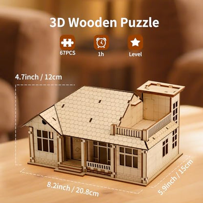 3D Wooden Puzzles for Adults,Miniature Villa Model Kit,DIY Wooden Craft for Home Office Decor,Stress Relief & Screen-Free Activity,Gift for Adults, Teens, Dads, DIY Lovers - style: One Layer-1