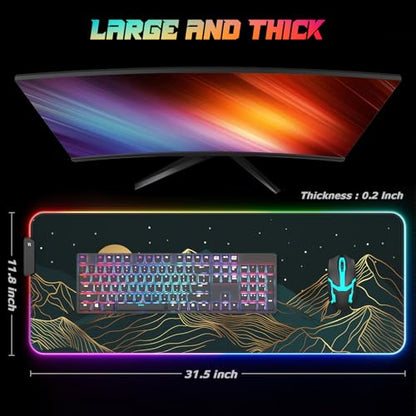 ITNRSIIET RGB Gaming Mouse Pad, Full Desk XL Extended Large Gaming Mousepad, 12 Lighting Modes 30% Thicker Big LED Desk Mat for Gamers, 32 x 12 inches, Starry Sky Mountain Moon - color: Starry Sky Mountain Moon
