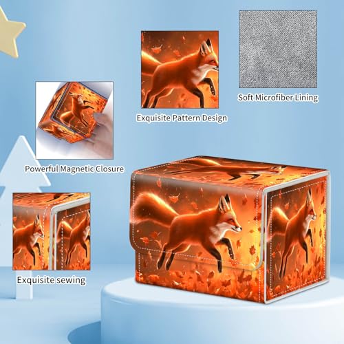for MTG Commander Deck Box,Card Deck Box for Trading Yugioh MTG,Fits 100 Double Sleeved Cards,PU Leather Strong Magnet Case for Magic Commander TCG CCG,Cute Fox - color: Cute Fox