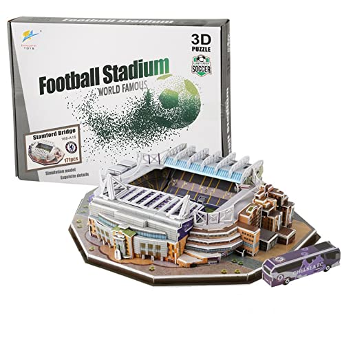 Classic Football Stadium Puzzle,3D Puzzle Soccer Club Venues,3D Paper Model Building Puzzle Kit, Soccer Stadium Souvenir Gift,Handmade Puzzle Ornaments，Cardboard Model (Stamford Bridge Stadium) - color: Stamford Bridge Stadium