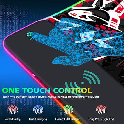 ToLuLu RGB Gaming 5/7.5/10/15W 10 Light Modes Wireless Charging Mouse Pad, LED Mouse Pad Computer Keyboard Mat Mousepad, 800x300x4MM Extended Large Desk Mat for Gaming, MacBook, Laptop, PC,Red Black - color: Red Black