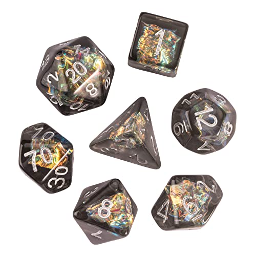 UDIXI DND Dice Set Resin Polyhedral Dice Set Iridescent Inclusion for D&D | Velvet Storage Bag, Grey, DM Gift, for Dungeons and Dragons Role Playing Games Board Games - color: Grey