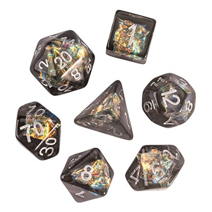 UDIXI Polyhedral Dice Set, D&D Dice Iridescent Inclusion for Tabletop Game | Velvet Storage Bag, DM Gift, for Dungeons and Dragons Role Playing Games Board Games - color: Black