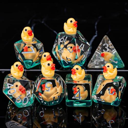 Resin D&D Dice Set, 7pcs Polyhedral Dice (D4, D6, D8, D10, D12, D20, D%) for Dungeons and Dragons, RPG, MTG (Yellow Duck) for Ages 15 and Up - color: Yellow Duck