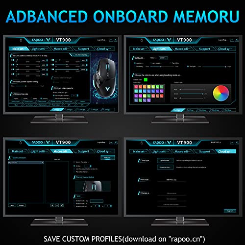 RAPOO VT900 Wired Gaming Mouse, 16K DPI Optical Sensor, IR Optical Gaming Mouse, Customize OLED Display Ergonomic Mouse, Onboard Memory with 10 Programmable Buttons, Adjustable Counter Weight, Black