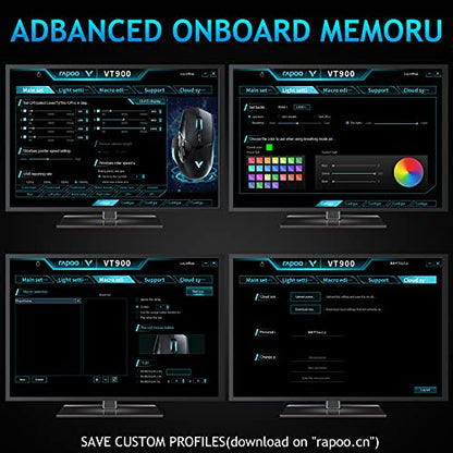 RAPOO VT900 Wired Gaming Mouse, 16K DPI Optical Sensor, IR Optical Gaming Mouse, Customize OLED Display Ergonomic Mouse, Onboard Memory with 10 Programmable Buttons, Adjustable Counter Weight, Black