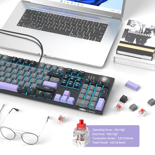 MageGee Mechanical Gaming Keyboard, Wired USB RGB Backlit Keyboard, 104-Key 100% Anti-Ghosting Mechanical Keyboard with Red Switches, Side-Printed Keycaps for Windows PC & Mac - color: Twilight Purple red switch