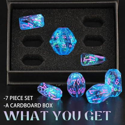 FONVGOGO Polyhedral Dice Set, DND Dice Set Resin Dungeons and Dragons Gifts Ideas Role Playing RPG Dice Cool Dice 7 Piece D20 D12 D10 D8 D6 D4（Blue and Purple） - color: S Blue and Purple