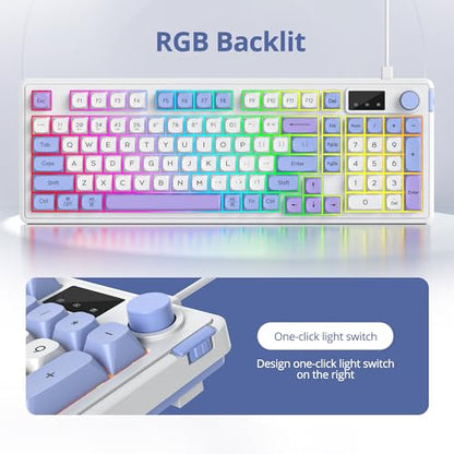 RGB Mechanical Feel Membrane Wireless Keyboard, Wired/Bluetooth/2.4G Silent ABS Ball Cap Gasket Structure Gaming Office Keyboard for PC/Mac/Win (Sea Salt Blue) - color: Sea salt blue