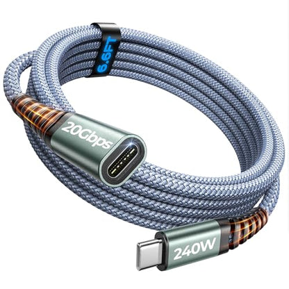 AINOPE USB C Extension Cable 6.6FT/20Gbps/240W/4K@60Hz USBC Extension Cable | 20Gbps/240W Fast Charging & Sync 4K@60Hz USB 3.2 Male to Female Cable for PSVR2, Hub, MacBook, Magsafe Charger, iPhone - color: Grey, size: 6.6FT