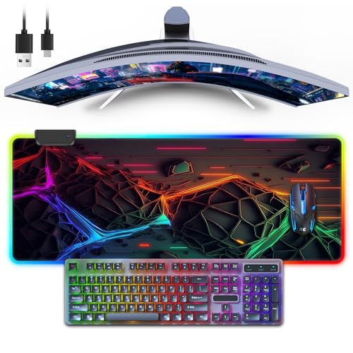 RGB Mouse Pad, Gaming Mousepad with 13 LED Light Modes | 31.5X11.8inch Large Mouse Mat, Gaming Mats for Desk with Non-Slip Rubber Base, Model-B - color: Black-d