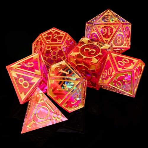 DND Resin dice Color Sharp Edge dice Set Dungeon Polyhedron D and D dice Set Suitable for D&D Role-Playing Tabletop Games D20 D12 D10 D8 D6 D4 (red) - color: Red