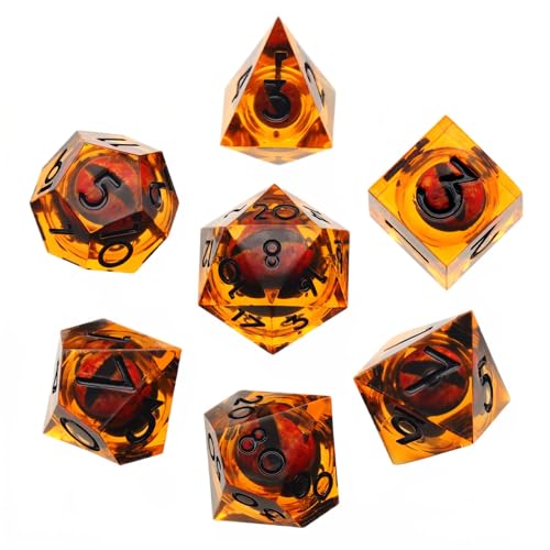 FONVGOGO Dragon Eye Dungeons and Dragons Dice, Liquid Core Dice Set D and D Sharp Edge Resin Dice Polyhedral Beholder's Ttrpg Die Role Playing RPG (Brown Black) - color: Dragon Eye Black
