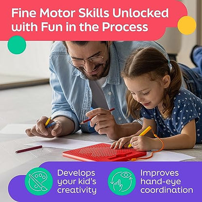 AYNAT FUN Magnetic Drawing Board for Kids & Toddlers with Beads and Magnet Stylus Pen - Magnetic Tablet Toy for Airplane & Car Ride Activities for Kids - size: Square Red