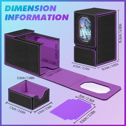 Card Deck Box for MTG Commander, Fits 100+ Double-Sleeved Cards Card Case | with Detachable Dice Tray, 2 Dividers, Removable lid, Trading Card Storage Box, Sturdy and Durable, Fits TCG/PTCG/Sports Card - color: Black and Purple