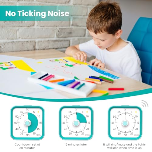 Visual Timer for Kids, Cute Timer with Pause Function, Green | Time Management for Classroom, ADHD, Kitchen, Toddlers, Study, Alarm 3 Volume Levels, Light Indicator, Easy to Use - color: Green