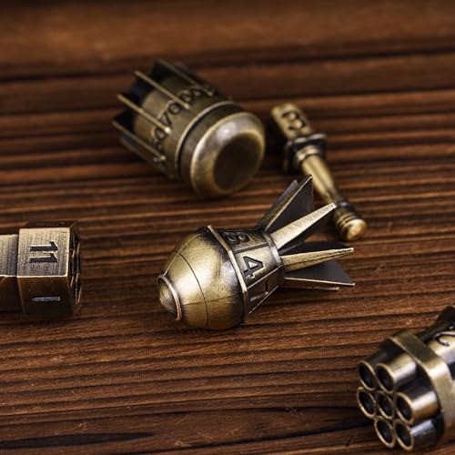 UDIXI Metal Dice Set D&D RPG Polyhedral Metal DND Dice Set Ancient Bronze | 7PCS, Bomb Shape, Solid Metal, Cool Design, Leather Pouch Packaging, for Dungeons and Dragons Role Playing Game Tabletop Game - color: Ancient Bronze