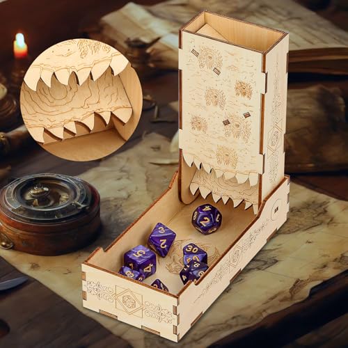 Wooden Dice Tower and Tray, Foldable Roller Castle Collapsible Rolling Tower, D&D Board Game Accessories, Role Playing Game Dice Box, Small Dice Roller, DND Gift for Gamer, for Men