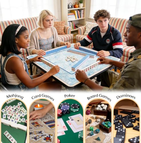 Preppy Blue Floral Mahjong Mat 31.5 x 31.5 Inch, Blue Grandmillennial Dahlia Flower Non-Slip Noise Reduction Mahjong Table Mat for American Mah Jong Poker Card Board Games Dominoes - color: Blue Grandmillennial