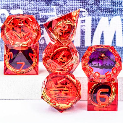 Magic Golden Ring DND Dice Set Sharp Edge Red Gaze Eye Resin Dice with Box, for use with RPG D&D Tabletop Games Lord D and D Polyhedral Dice Set - color: Ring -Eye-red-2