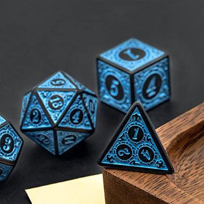DND Dice Set -D&D Polyhedral Dice (7 Pcs) with Leather Dice Bag for Dungeons and Dragons Role Playing Dice Games RPGs (Blue with Black Edge) - color: Dice-blue With Black Edge