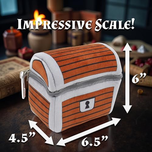 CASEMATIX Mimic Dice Chest and DND Dice Case with 7 Included RPG Dice - 6.5" Mimic Chest Bag with Zipper and Carabiner, Holds 150 Polyhedral Pieces - style: Chest