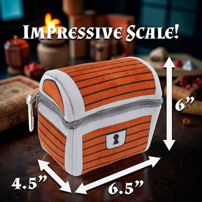 CASEMATIX Mimic Dice Chest and DND Dice Case with 7 Included RPG Dice - 6.5" Mimic Chest Bag with Zipper and Carabiner, Holds 150 Polyhedral Pieces - style: Chest
