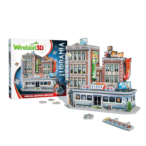Wrebbit3D 1950's Diner 3D Puzzle | Urbania Collection | 425 Jigsaw Puzzle Pieces | Charming and Unique Streetscape of a Small Town