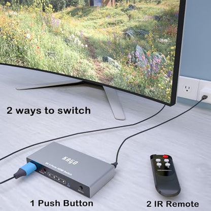 8K HDMI 2.1 Switch 4 in 1 Out 4K 120Hz Selector PS5 Xbox PC | 8K@60Hz VRR & Dolby Vision support with wireless IR remote & aluminum alloy body - size: 4x1 8K@60HZ