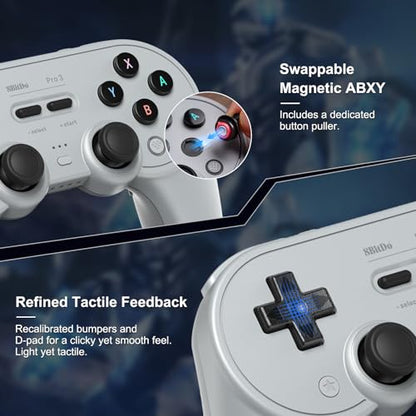 8BitDo Pro 3 Bluetooth Controller for Switch/Switch 2,Windows,TMR Joysticks | Programmable Pro Back Buttons&R4/L4 Bumpers,Hall/Tactile Triggers,Swappable ABXY Buttons,for Apple,SteamOS,Android, Grey - color: Gray