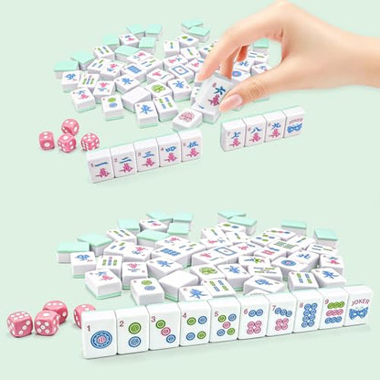 American Mahjong Tile Set, 166 Tiles (1.2”), Cute Mini Tiles - Mint Green | Mahjong Tile Set with Carrying Bag, Dice, Mat, Portable Travel Complete Game Set for Home Outdoor Enthusiast Gift - color: Mint Green