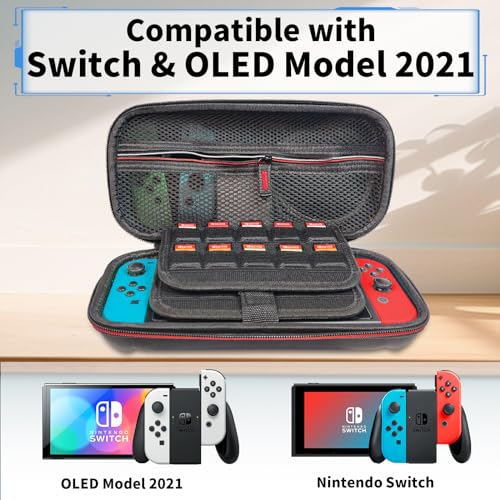 Kuprusar Switch Case, Portable Oled Switch Travel Game Bag with Hard Shell Protection, Red Zipper - color: Red